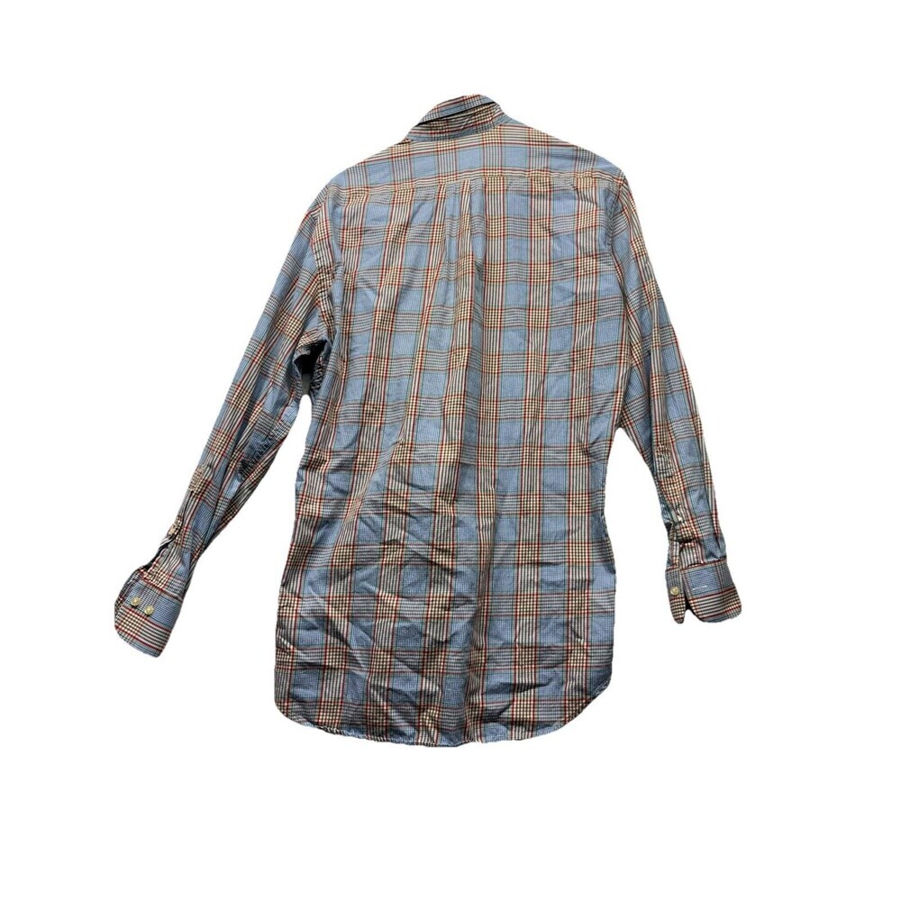 Peter Millar Men's Med Blue Plaid 100% Cotton Long Sleeve Button Down Shirt - Picture 3 of 3